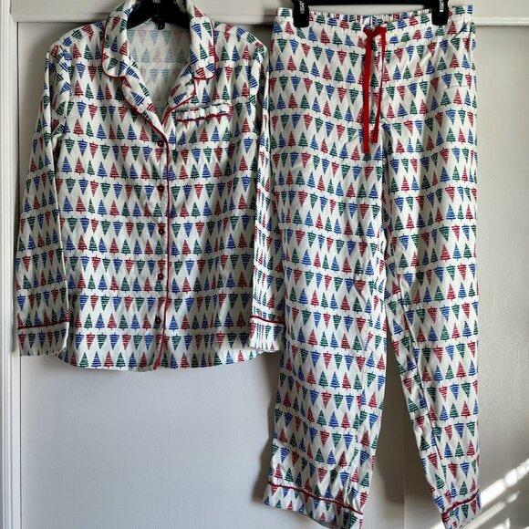 NWOT Talbots Festive Tree Long Sleeve Cotton Flannel Pajama Set Size XS Holiday - Picture 3 of 16